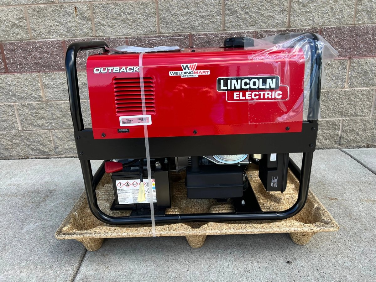 Lincoln Outback 185 Engine Driven Welder (Kohler) U2706-2, portable red welding machine on pallet, vents, labels, WeldingMart.