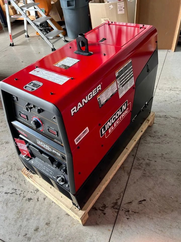 Lincoln Factory Demo Ranger 305 LPG Engine Driven Welder Kohler U2937-1 on pallet in workshop, eco-friendly welding equipment.