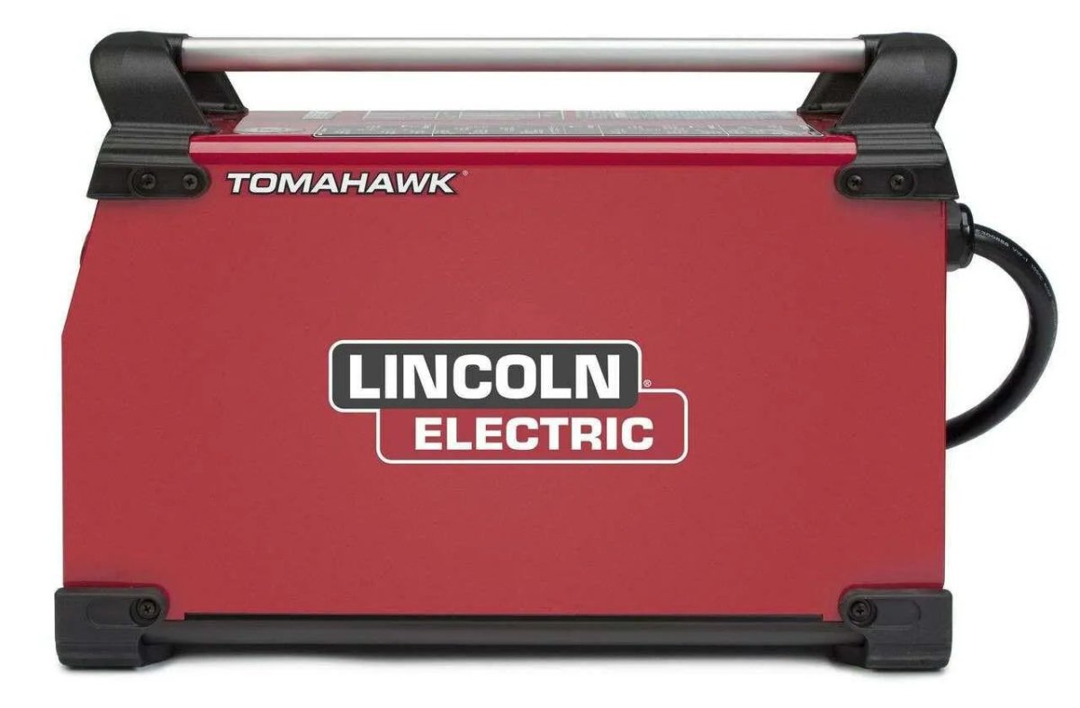 Lincoln Tomahawk 1000 Plasma Cutter w/ Hand Torch, red, black handle, industrial welding equipment, side view at WeldingMart.