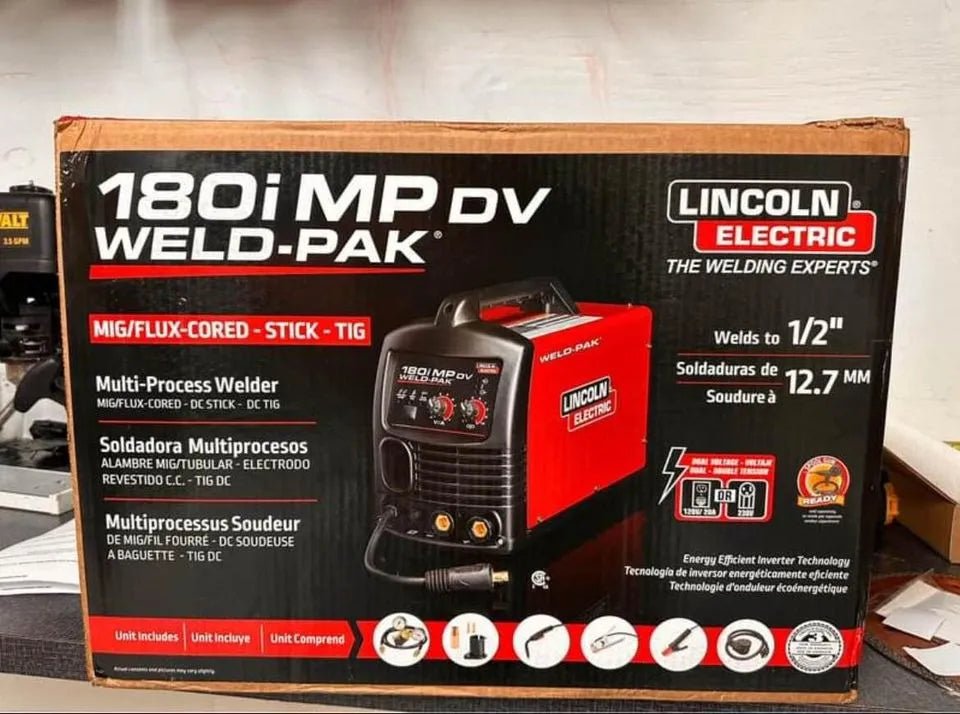 Lincoln Weld-Pak 180iMP DV Multi-Process Welder U5257-1, dual voltage, MIG, TIG, stick, flux-core, welds up to 1/2 inch.