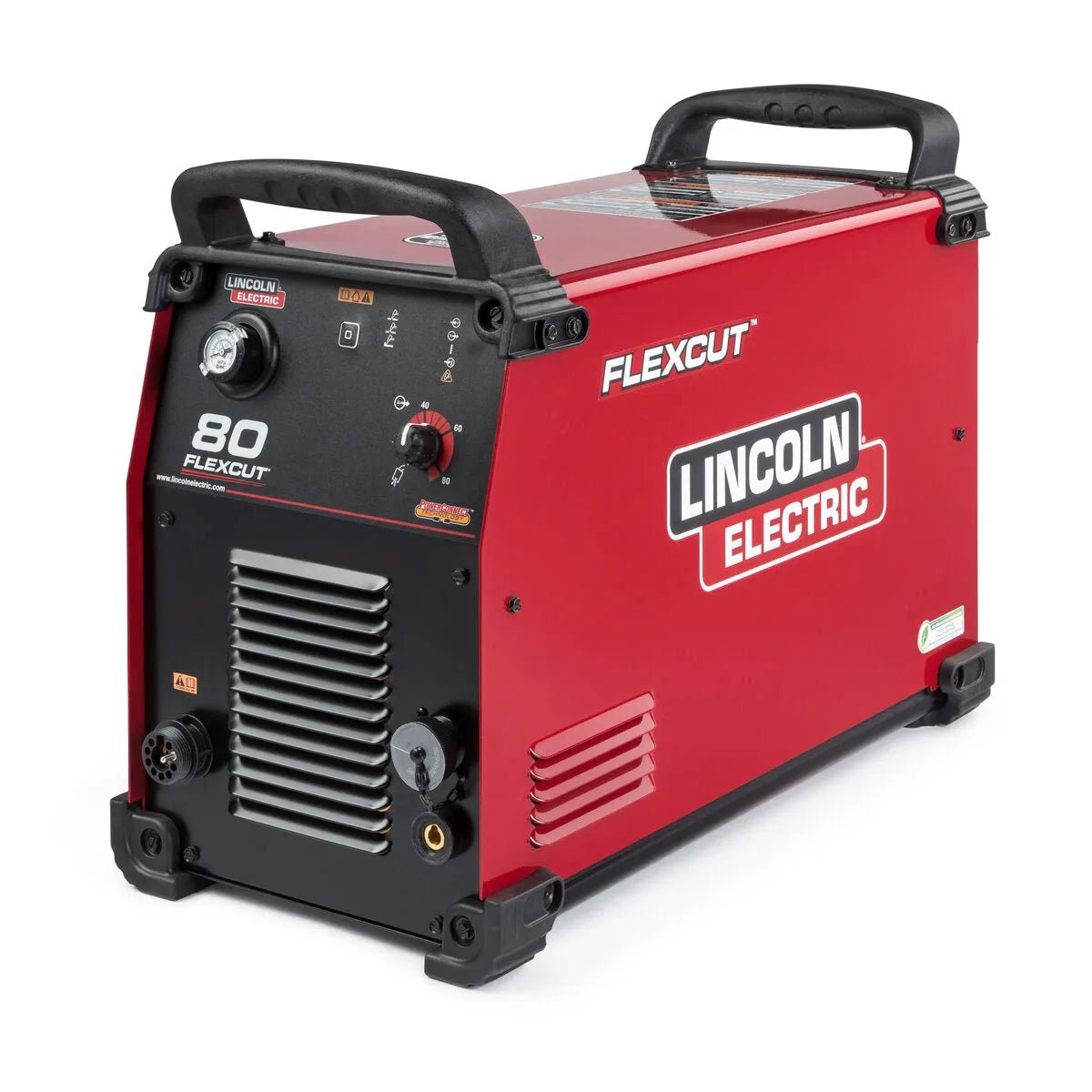 Lincoln FlexCut 80 Plasma Cutter K4809-1, red housing, black handles. Top industrial welding tool at WeldingMart on white background.