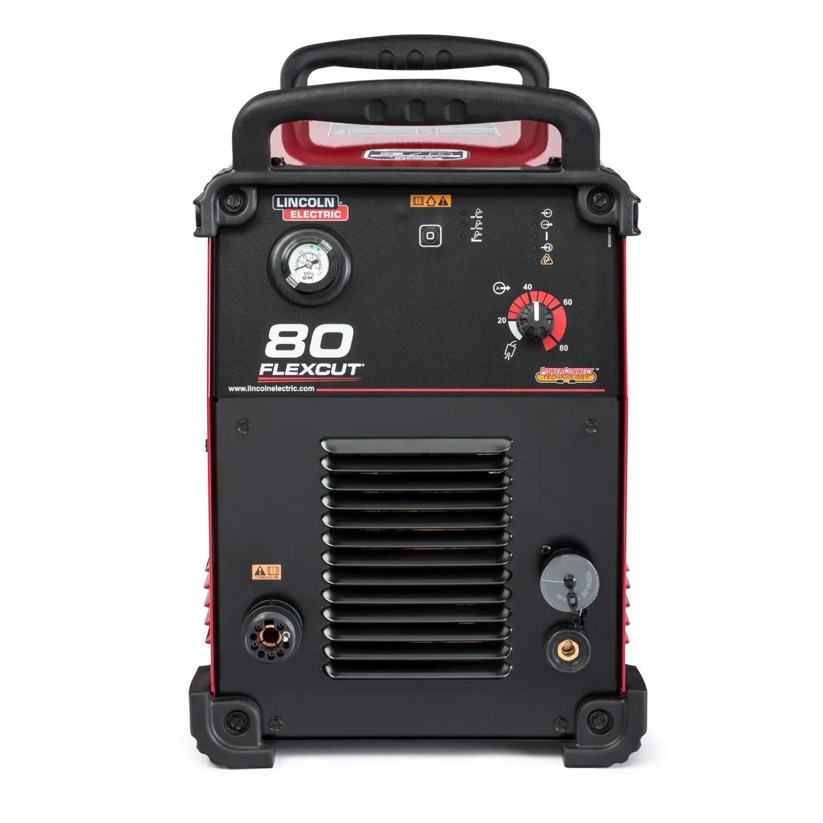 Lincoln FlexCut 80 Plasma Cutter K4809-1 front view showing controls, pressure gauge, handle; top welding tool at WeldingMart.