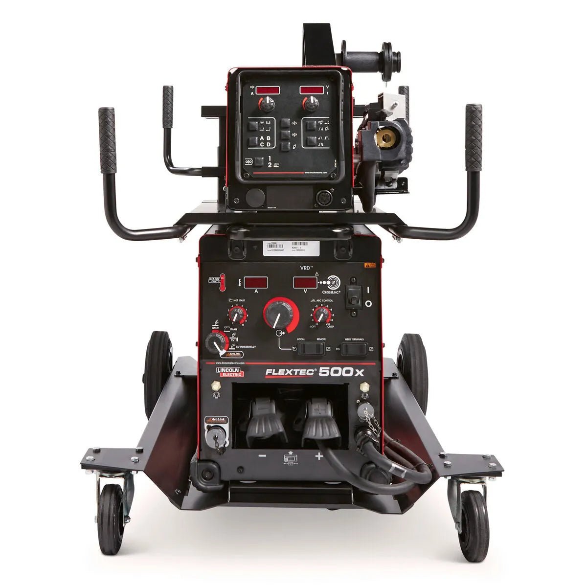 Lincoln Flextec 500X/Flex Feed 84 Ready-Pak K3608-4 multi-process welder with control panel, handles, wheels—WeldingMart tool.