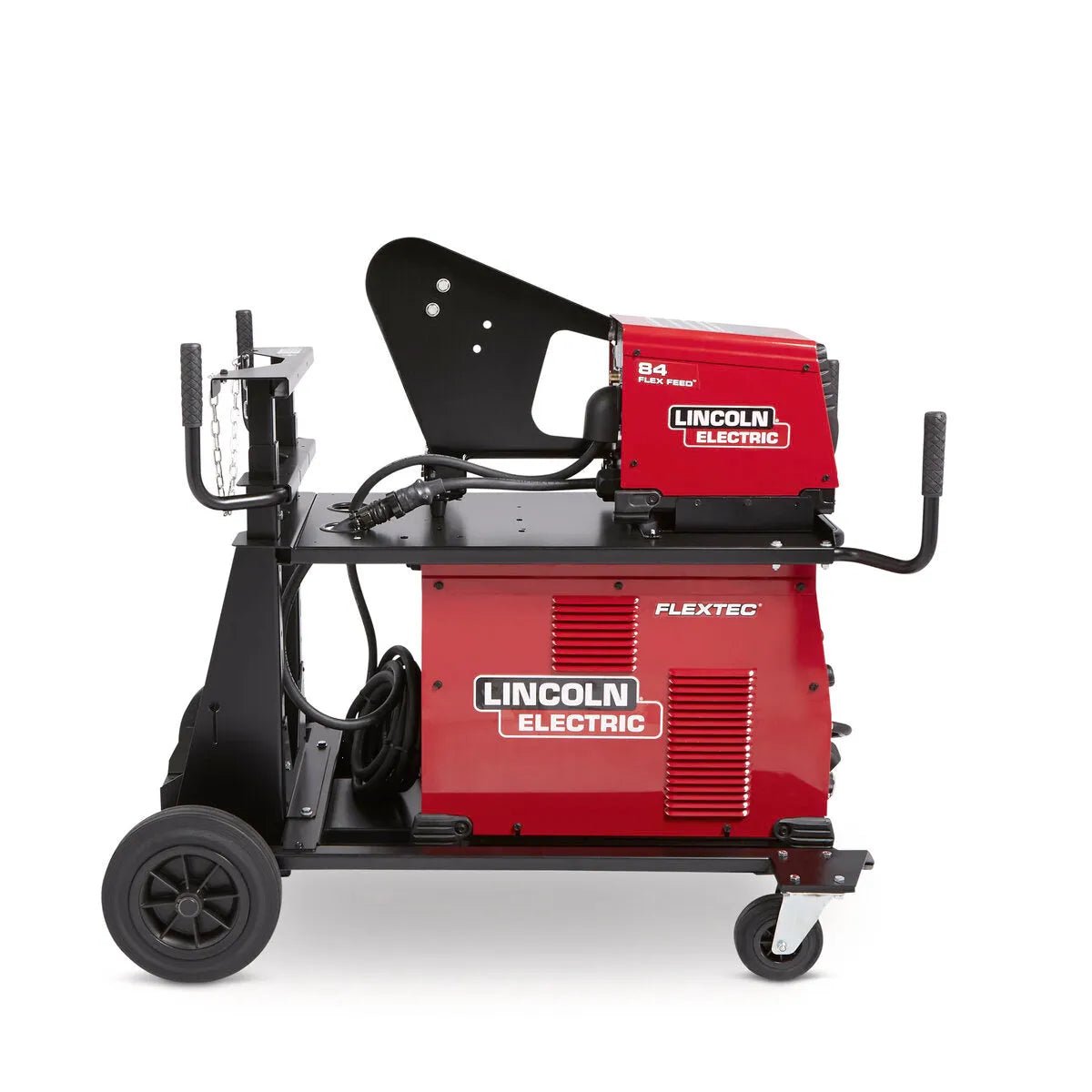 Lincoln Flextec 500X/ Flex Feed 84 Ready-Pak multi-process welder on wheeled cart with cables, handles, and WeldingMart labels.