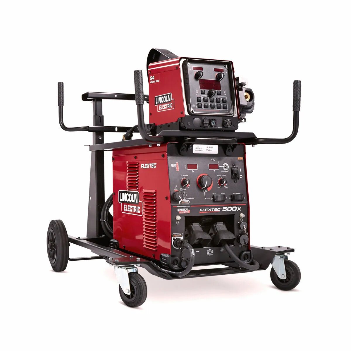 Lincoln Flextec 500X/Power Feed 84 Ready-Pak K3608-3 heavy duty welding machine on cart with controls, ideal for WeldingMart pros.