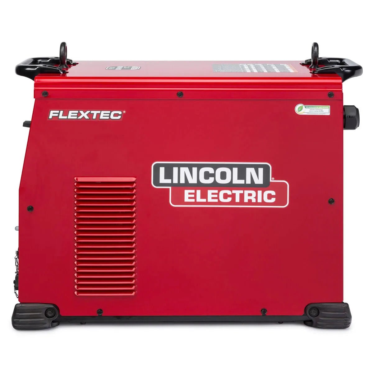 A red Lincoln Flextec 650X Multi-Process Welder with black handles, side vents, white and black logo, and rubber feet sits on a white background. The K3425-1 model features advanced CrossLinc Technology for seamless control.