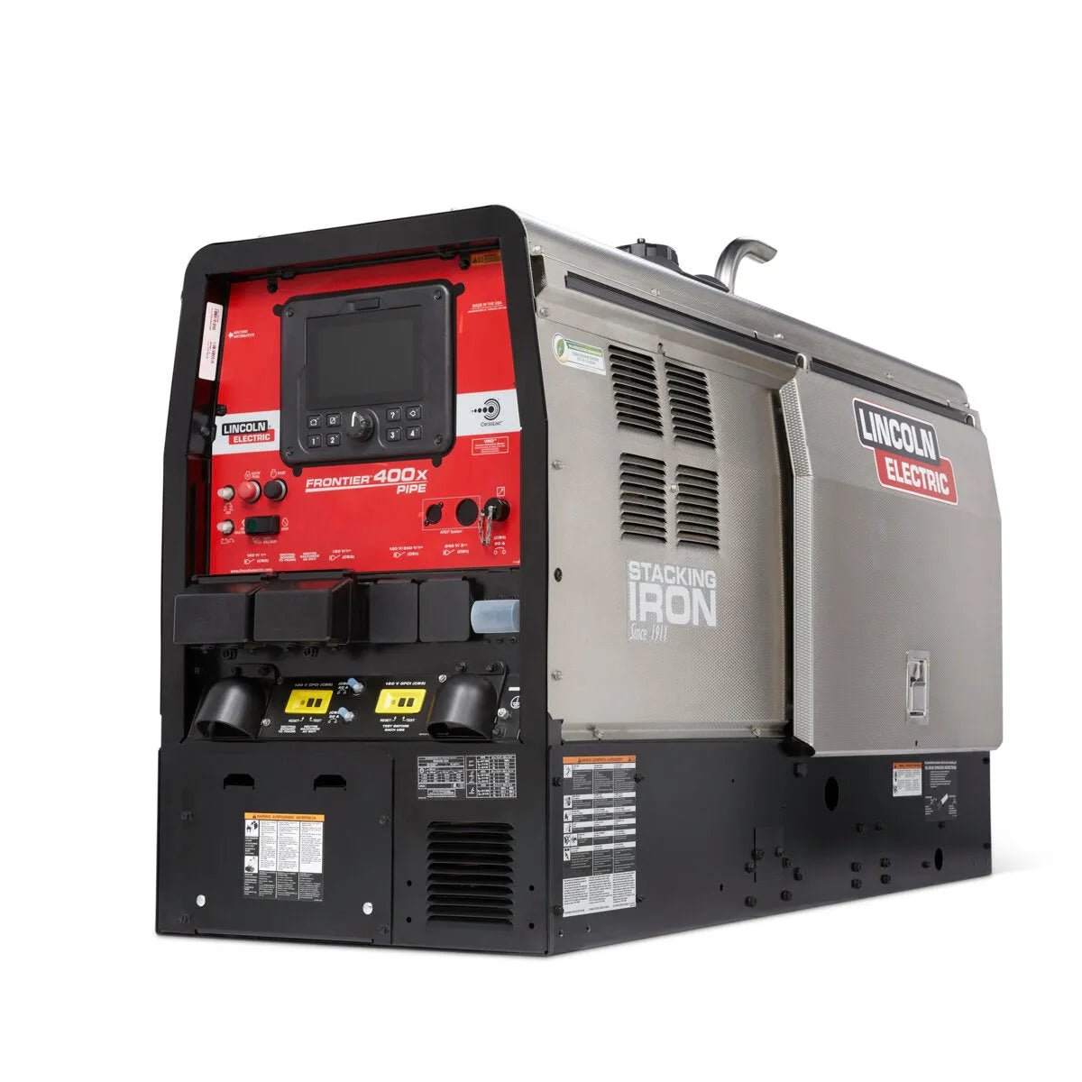 Lincoln Frontier 400X Pipe Kubota Engine-Driven Welder/Generator for pipeline welding, silver/black, red panel, WeldingMart tool.