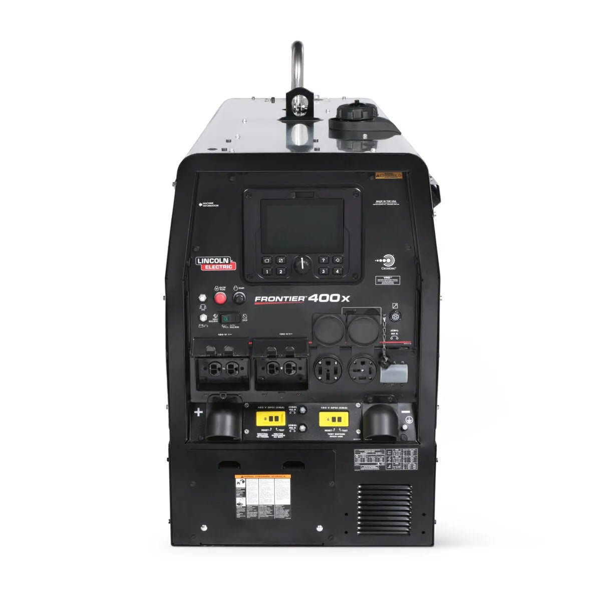 Lincoln Frontier 400X Engine Driven Welder K3484-1-RP1, black, with control knobs, digital panel—WeldingMart welding equipment.