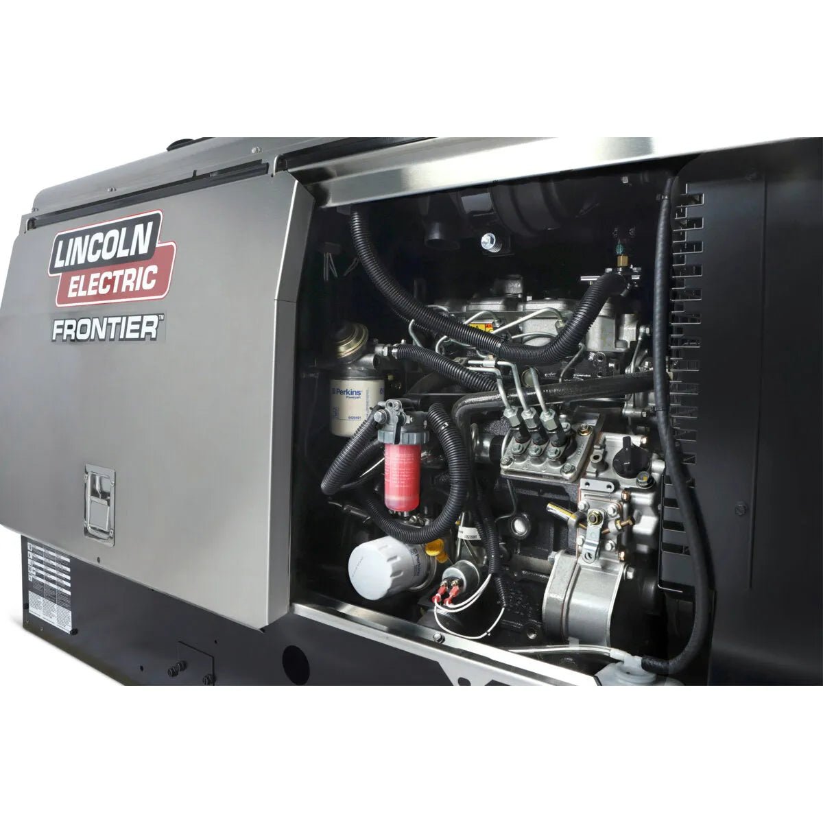 Lincoln Frontier 400X Ready-Pak 3 Engine Driven Welder Perkins internal components, wires, hoses, and diesel engine at WeldingMart.