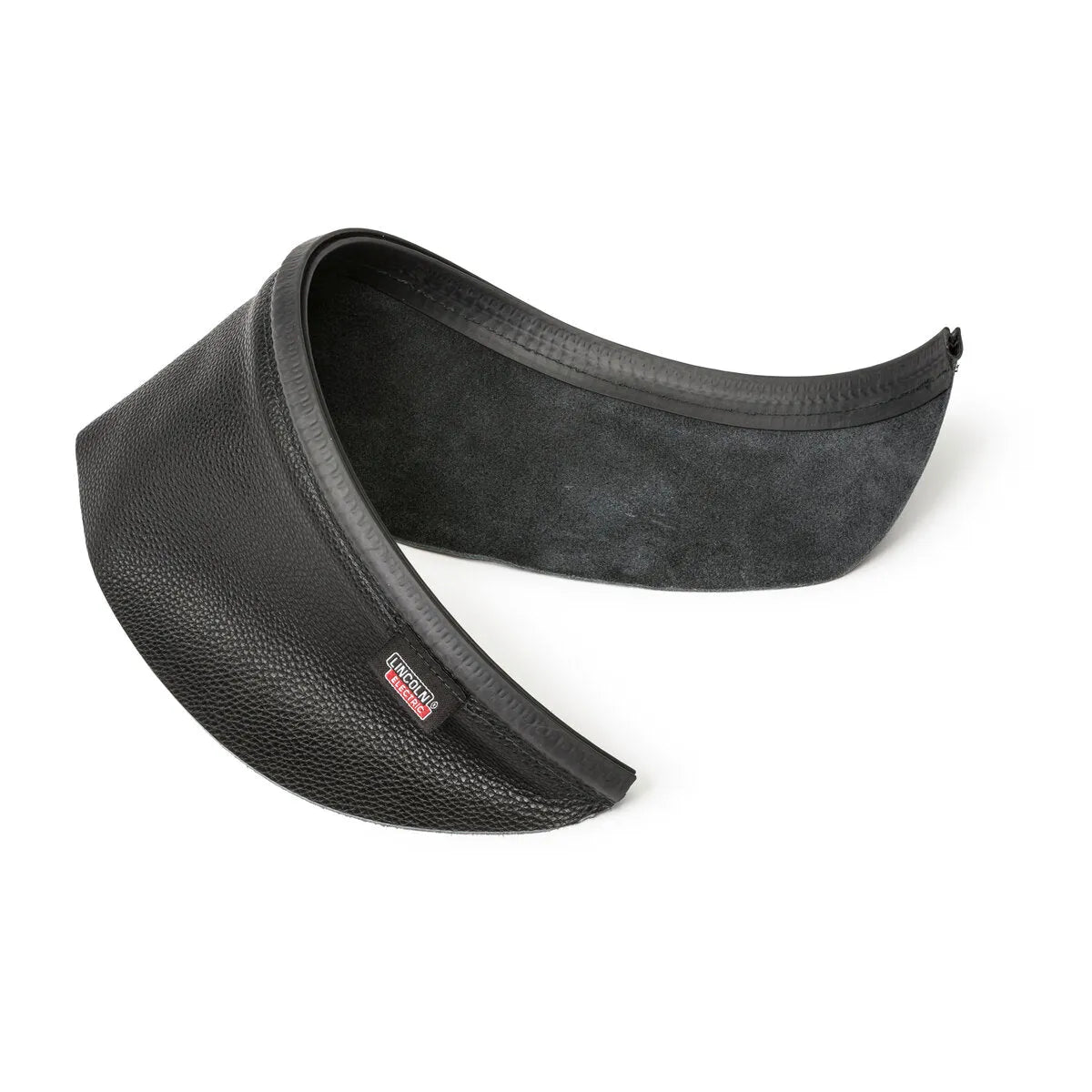 Lincoln Grain Leather Helmet Bib KP3730-1, black textured exterior, suede interior—durable neck protection for welding helmets.