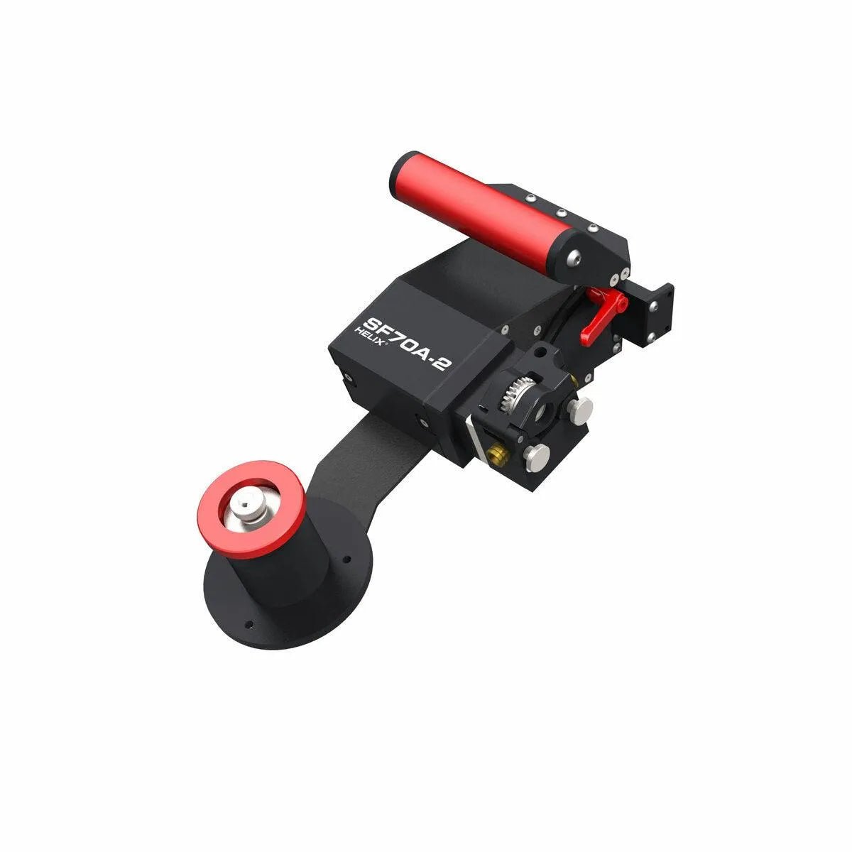 Lincoln HELIX SF70A-2 M85 Onboard Wire Feeder K52230-2, black/red welding tool with spool holder, shown on white background.