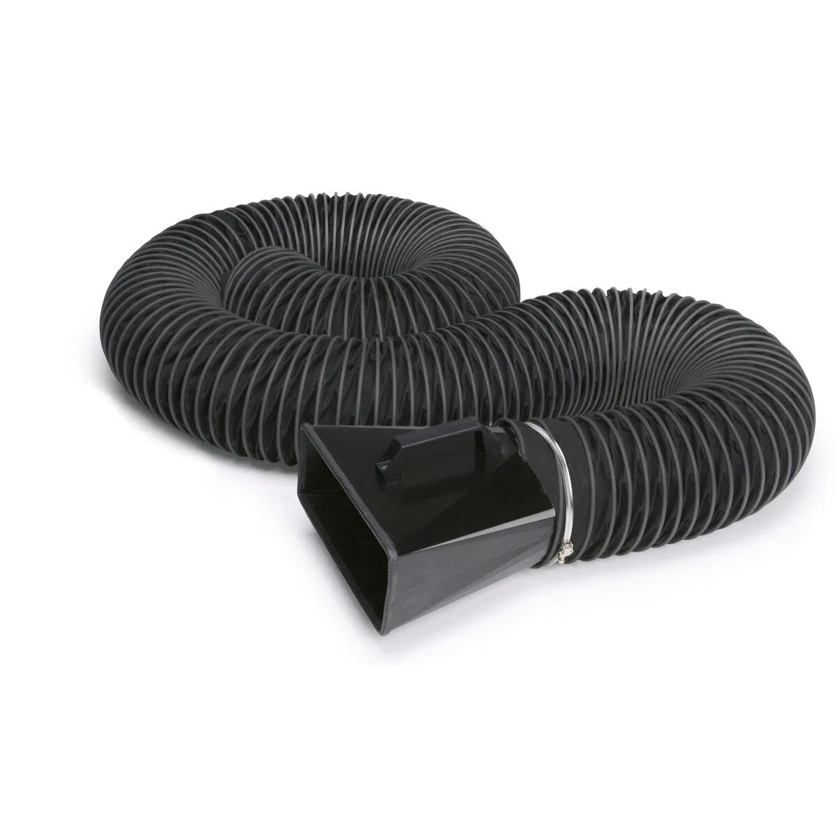 Lincoln 16 ft Hose and Hood Set K1668-1 for welding fume extraction, features flexible black hose, clamp, rectangular nozzle.