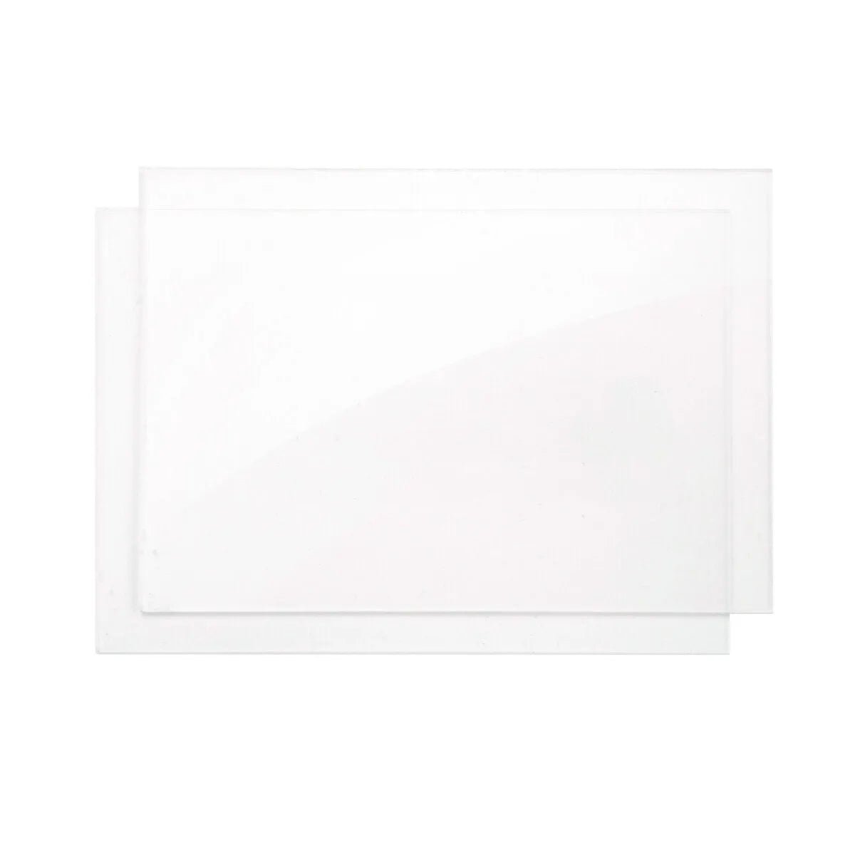 Lincoln Inside Cover Lens KP3701-1 for welding helmets, clear protective sheets 108.3x78.3mm, overlapping on white background.
