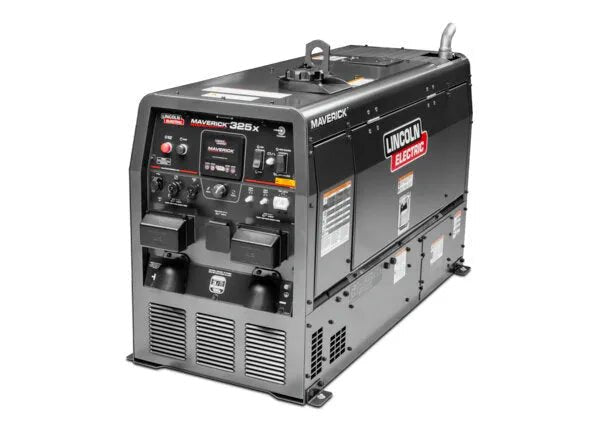 Lincoln K3581-1-RP1 Maverick 325X Ready Pak 1 black silver engine-driven welder for industrial welding, control panels, handle.