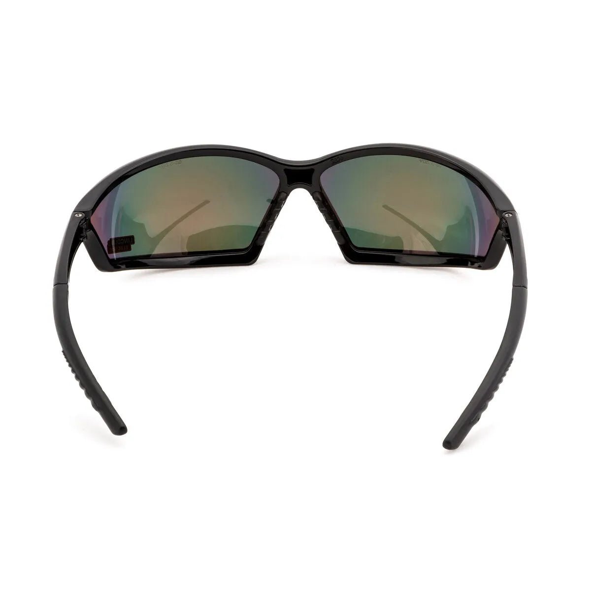 Lincoln Black Welding Safety Glasses K2971-1 with wraparound design, UV protection, reflective lenses—ideal welding accessory.