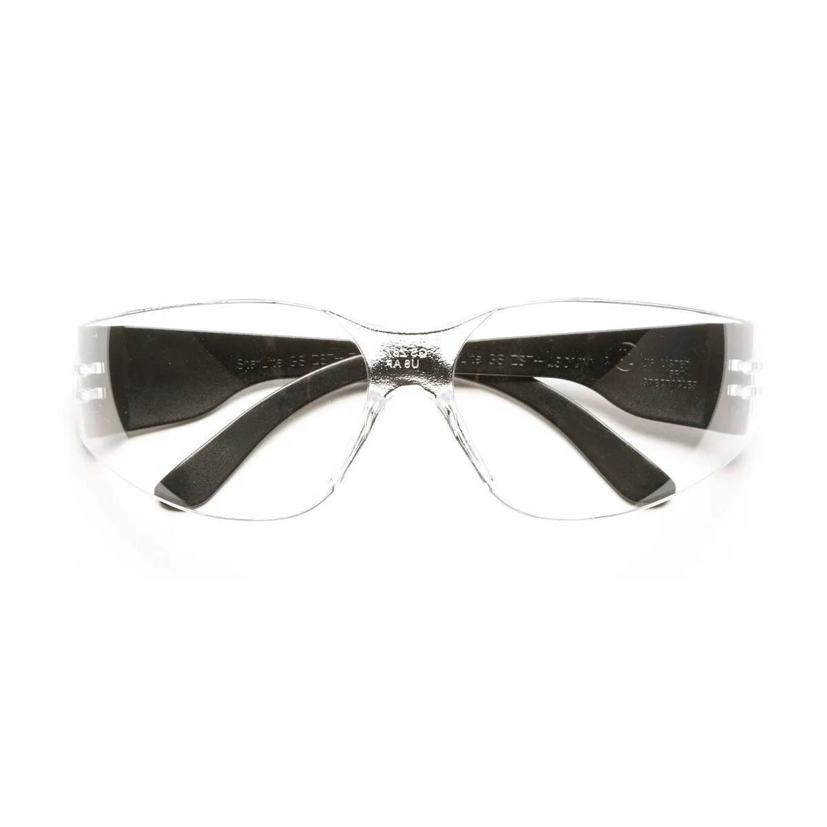 Lincoln Starlite K2965-1 welding safety glasses with clear lenses, anti-fog, black arms—top eye protection at WeldingMart.