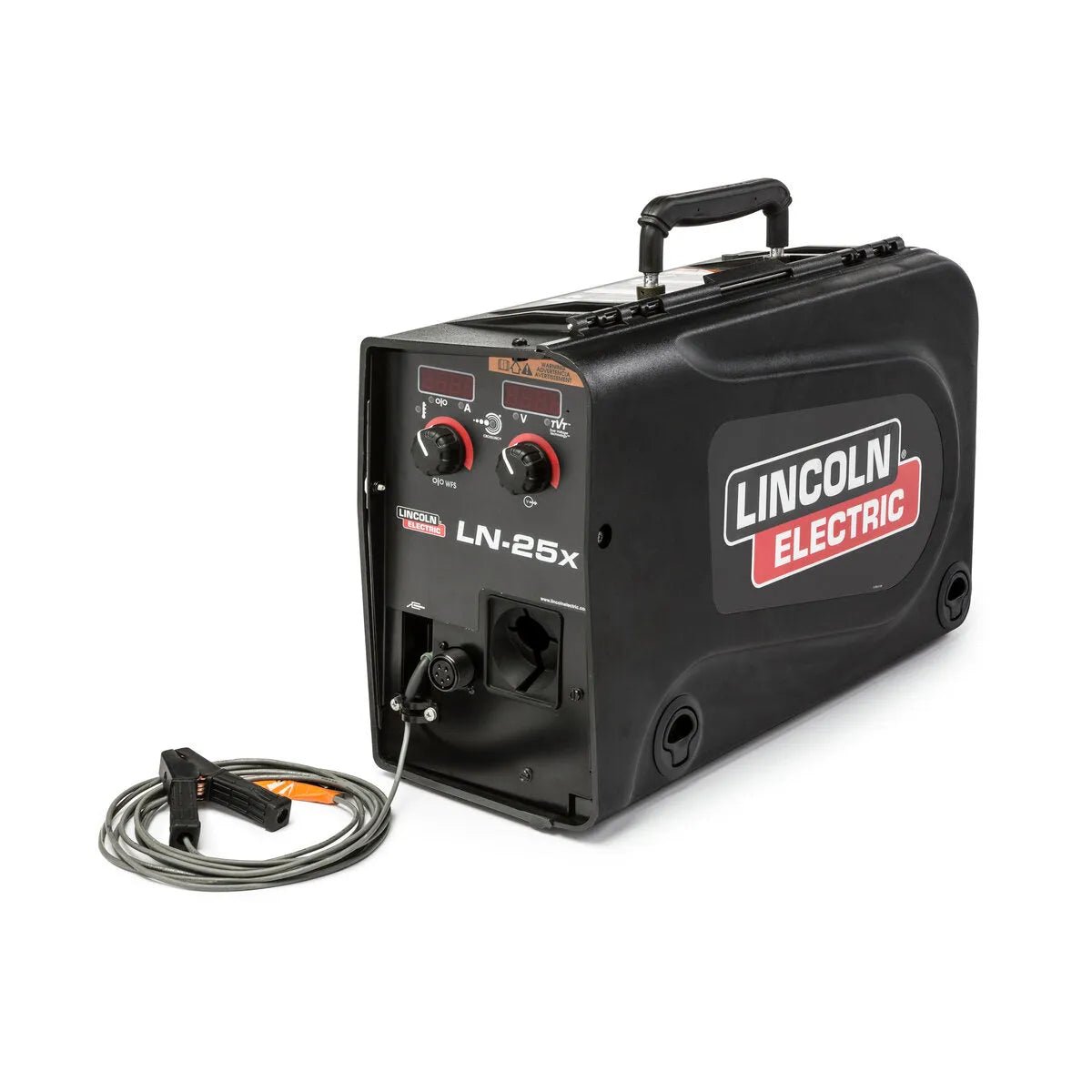 Lincoln LN-25X Extra Torque welder with CrossLinc, TVT, carrying handle, control knobs, Tweco gun, and cable, WeldingMart tools.
