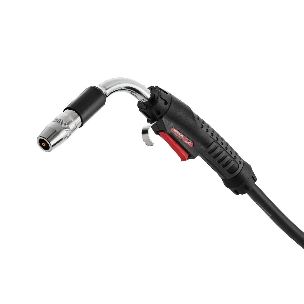 Lincoln Magnum PRO 250L Welding Gun with Miller Connector, 15 ft cable, curved neck, red trigger—top welding tool at WeldingMart.