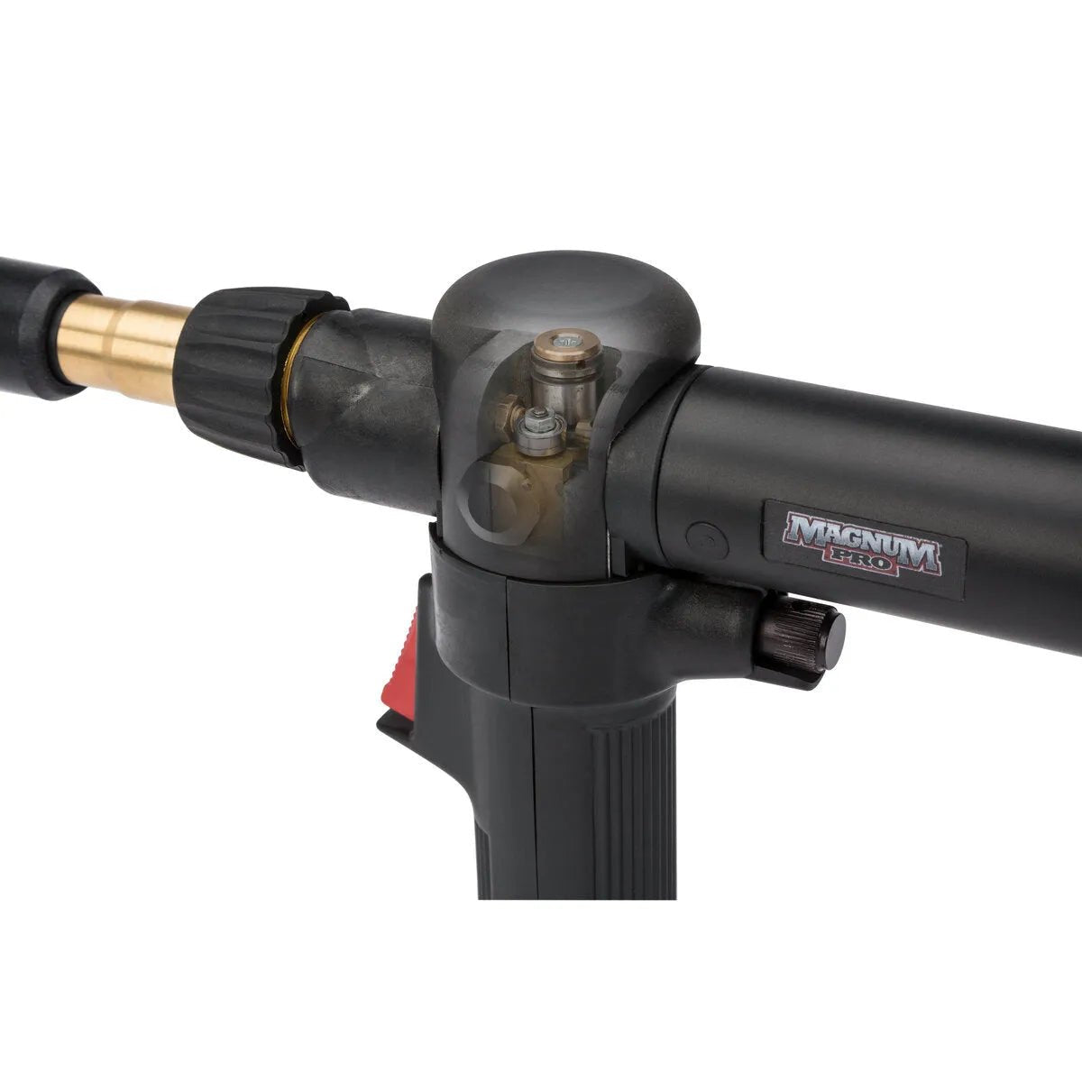 Close-up of Lincoln Magnum PRO AL Pistol Grip Water-Cooled Welding Gun K3479-1, brass parts, adjustment knobs, handle, 15ft.