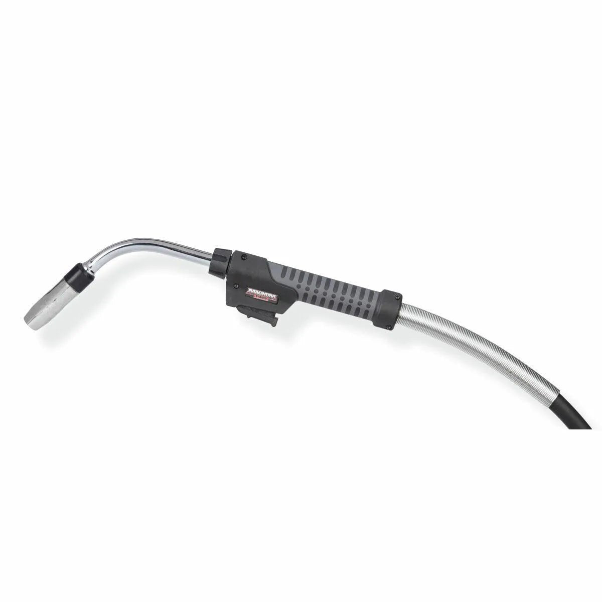 Lincoln Magnum PRO Barrel HDE 450 welding gun K5308-4, 25ft, black/silver handle, curved neck, nozzle—welding tool on white.