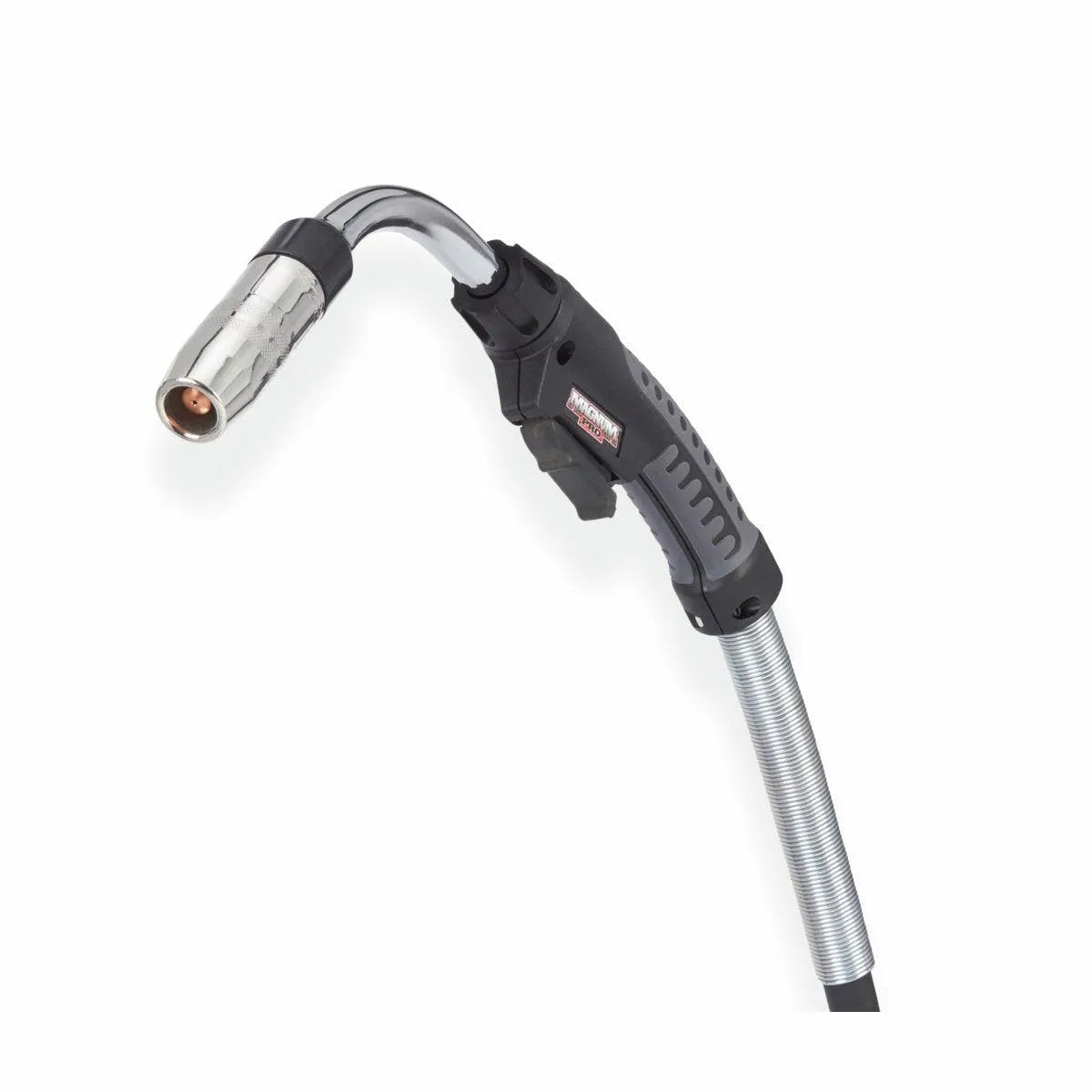 Lincoln Magnum PRO Curve HDE 350 Dual 25ft MIG welding torch K5298-4 with curved neck, black/silver handle, nozzle—WeldingMart.
