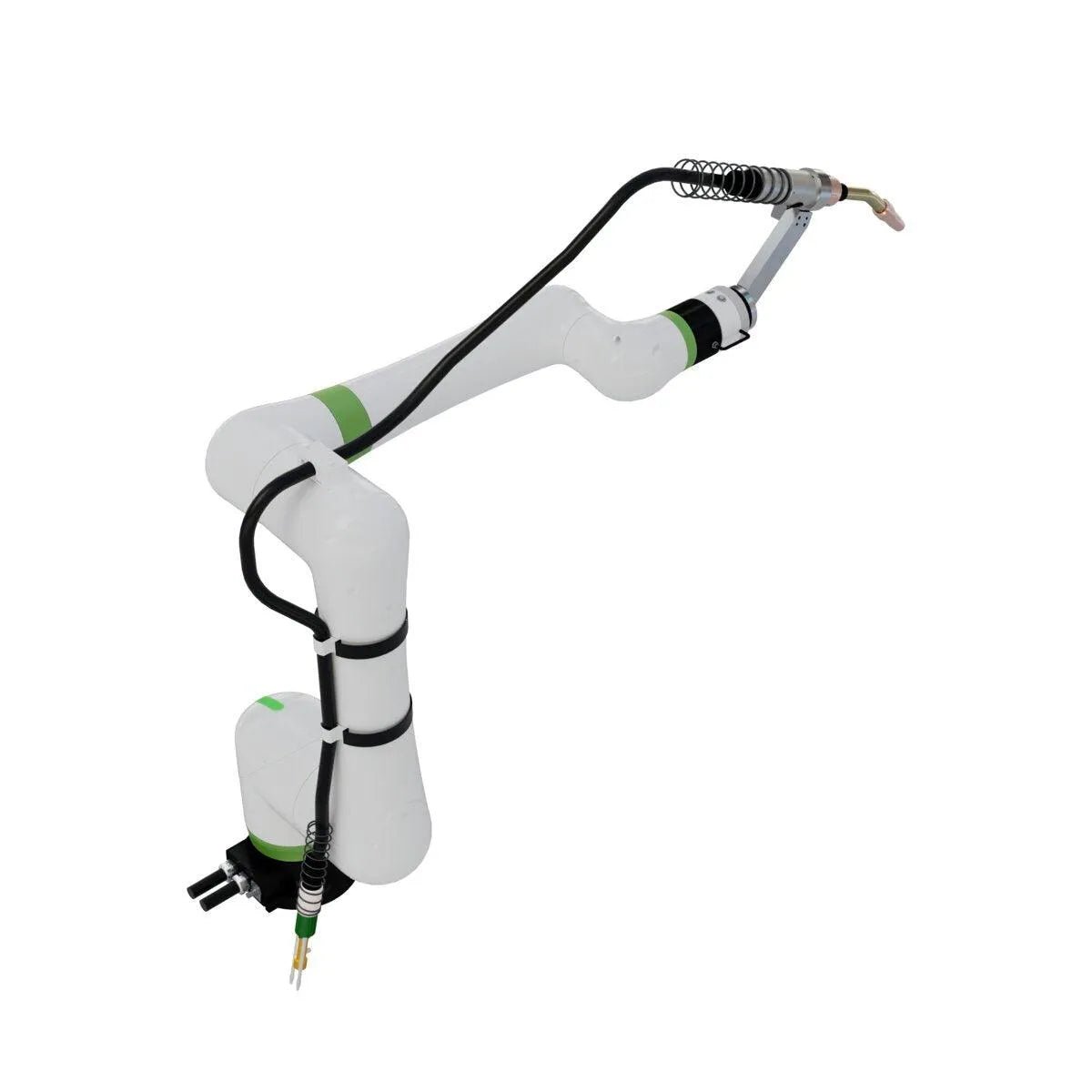 Lincoln Magnum PRO Water-Cooled Robotic Torch One-Pak 11ft K5415-11 for welding automation, shown on a white robotic arm.