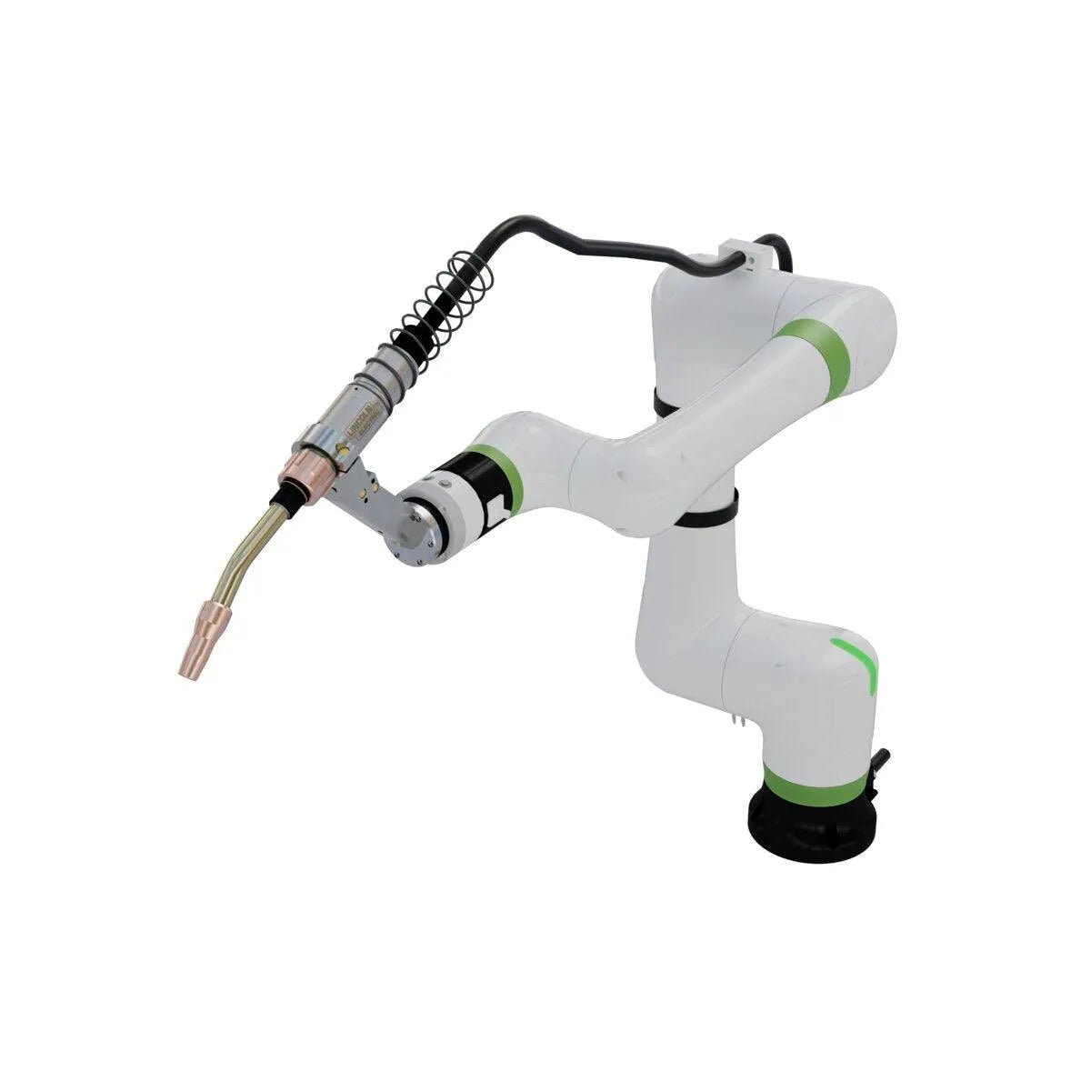 Lincoln Magnum PRO Water-Cooled Robotic Torch One-Pak K5415-11 on white-green industrial welding arm, WeldingMart accessory.