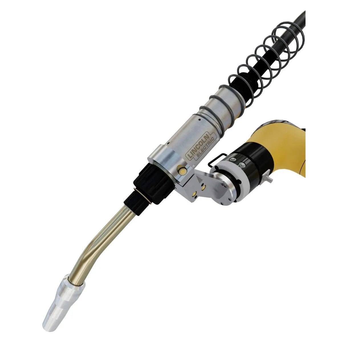 Lincoln Magnum PRO Robotic Torch One-Pak K5415-4W welding tool with yellow handle, metal neck, wire brake on white background.