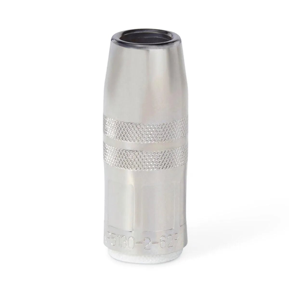 A close-up of the Lincoln Magnum PRO Nozzle 550A, Slip-on, Stickout, 5/8 in ID (KP5130-2-62S), showing its smooth surface, textured grip bands at the center, and engraved numbers near the base against a white background.