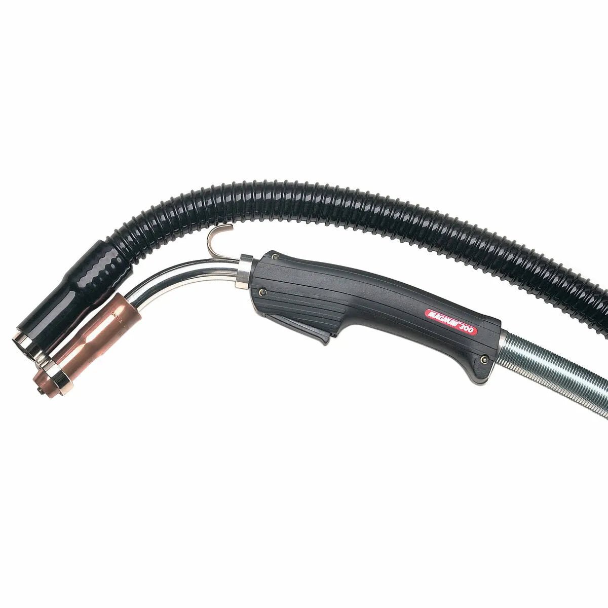Lincoln MIG welding torch with flexible cable, black handle, and K2389-3 copper nozzle kit—premium WeldingMart welding tool.