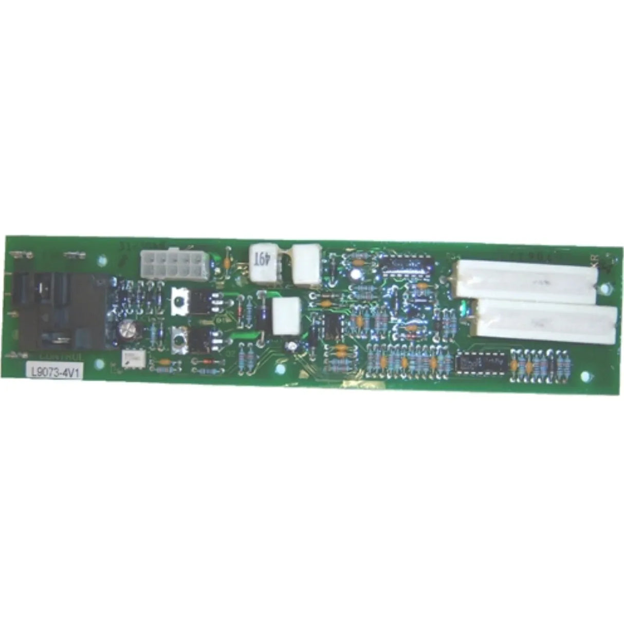 Lincoln L9073-4 9SL9073-4 Control PC Board for welding machines; green board with resistors, capacitors, and connectors.
