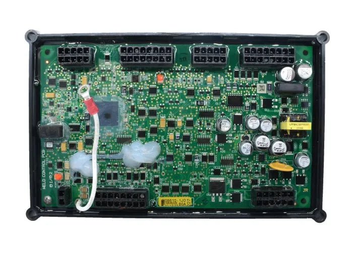 Lincoln CONTROL PC BOARD S23281-34 for welding equipment, showing capacitors and connectors on a green board in black frame.