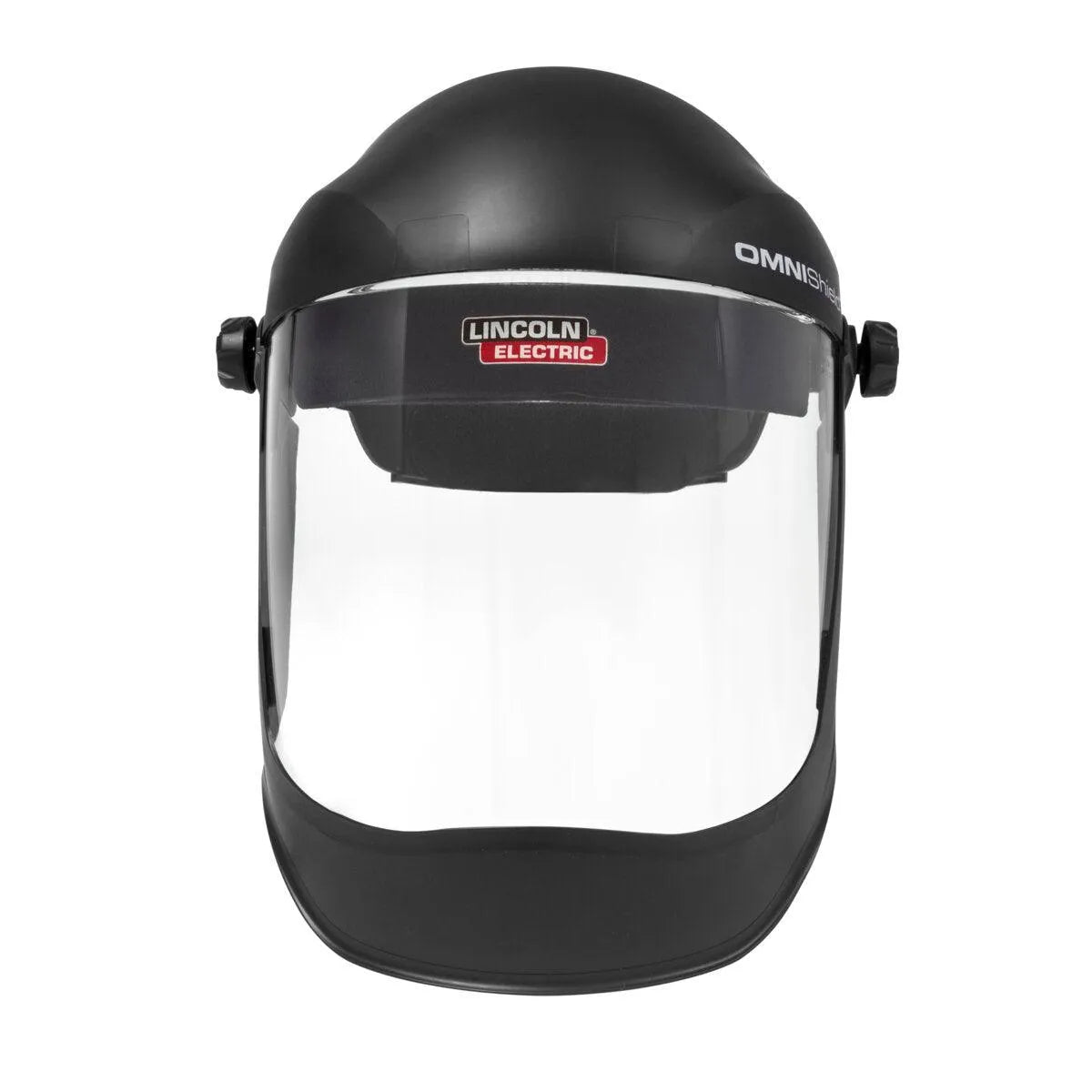 Lincoln OMNIShield XC Face Shield K3752-2 with chin guard, impact-resistant clear shield for welding safety and protection.