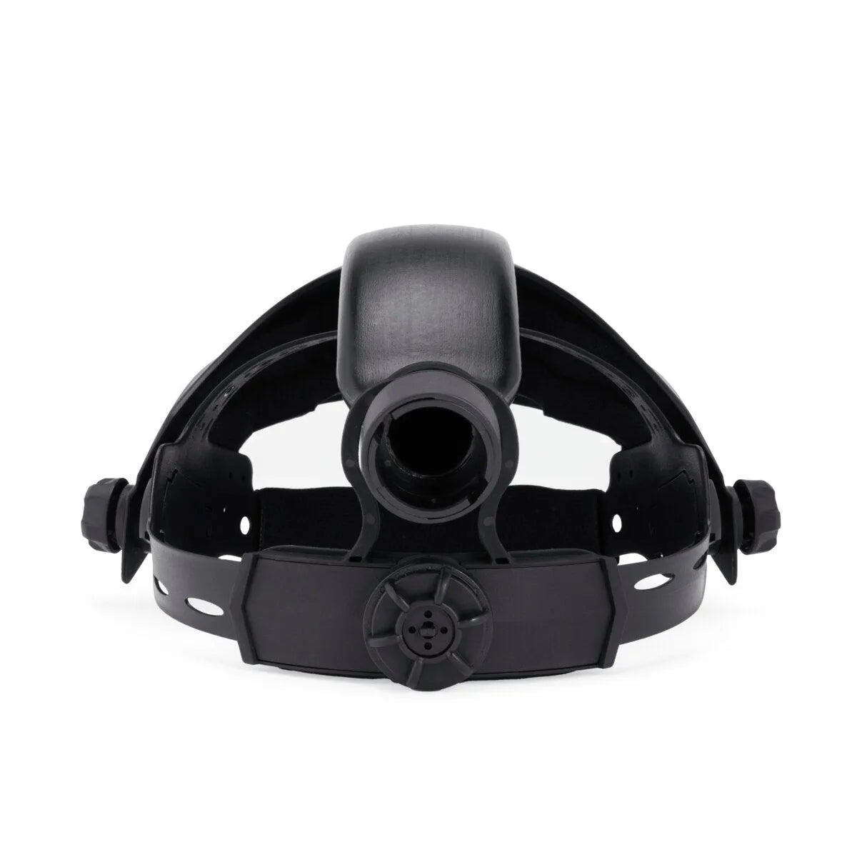 Lincoln OMNIShield XCF PAPR Flip-Up Headpiece KP5328-1, black adjustable welding head strap, ideal PPE for welders, white background.