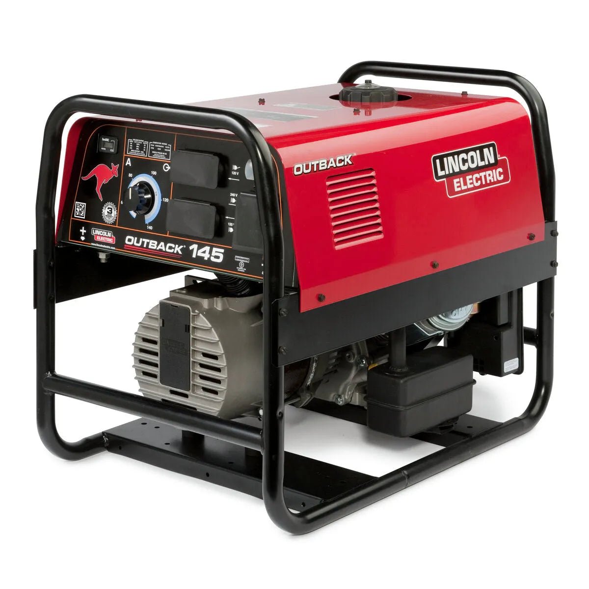 Lincoln Outback 145 Engine Driven Welder Kohler K2707-2, red portable welder generator with control panel, vents, metal frame.
