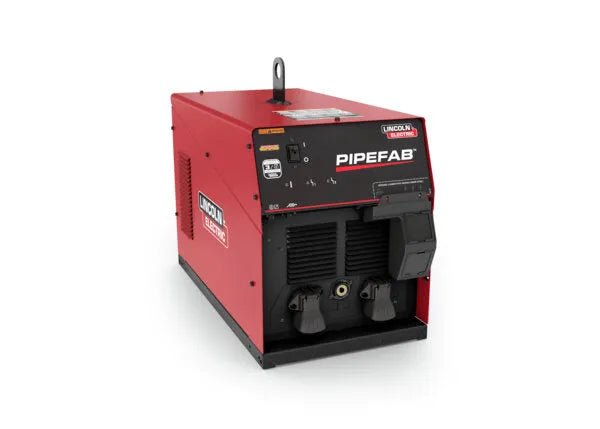 A Lincoln PIPEFAB Connectivity Hub - K4720-1 is displayed on a white background, featuring multiple controls, connectors, and vents on its front panel for efficient welding system integration.