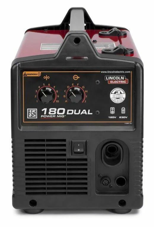 Lincoln Power MIG 180 Dual MIG Welder K3018-2, dual-voltage 120V/230V, dials, and vents—ideal WeldingMart welding tool.