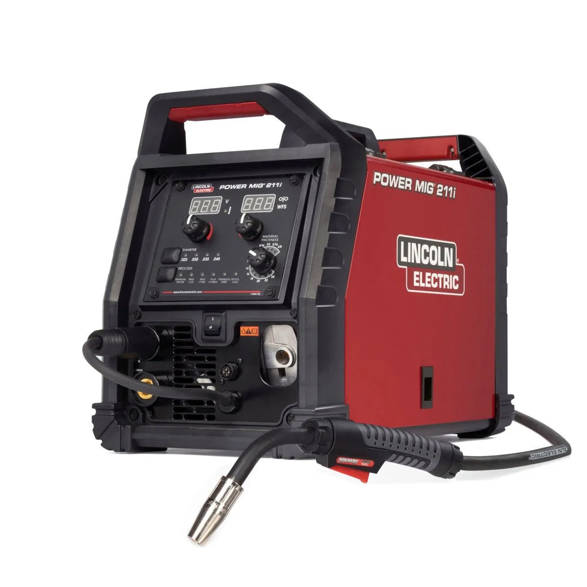 Lincoln Power MIG 211i MIG Welder U6080-1, red/black, dual voltage, controls, digital display, torch—WeldingMart welding equipment.