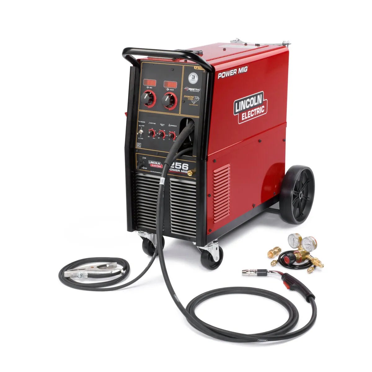 Lincoln Power MIG 256 Welder K3068-2, single phase, with cables, gas hose, and regulator, top welding equipment at WeldingMart.