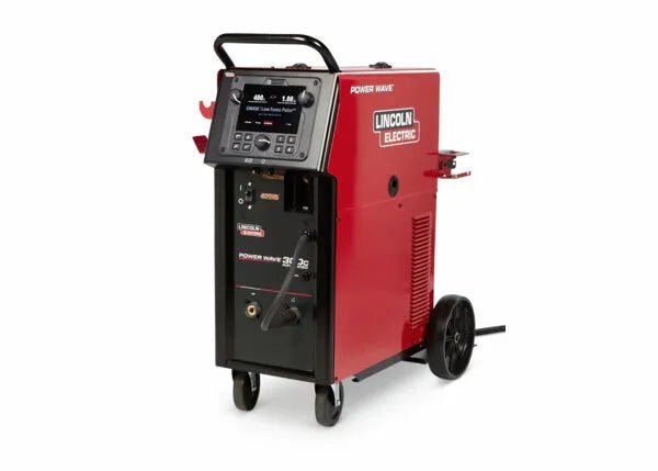 Lincoln Power Wave 300C Advanced Process Welder U4488-1, red, mobile, control panel, PowerConnect, Factory Demo at WeldingMart.