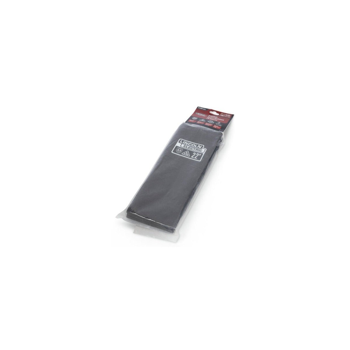 The Lincoln Premium A4 Cut Resistant FR Welding Sleeves K4890-ALL are a pair of black para-aramid sleeves, 22 inches long with slotted thumbs, stretch-fit cuffs and LINCOLN ELECTRIC labels.