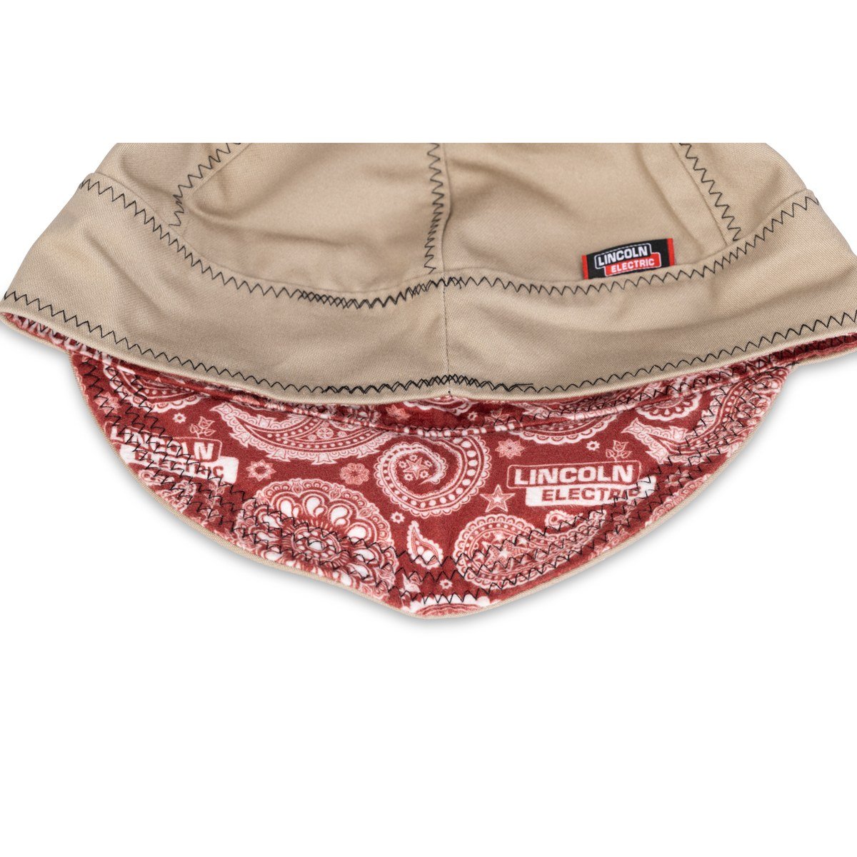 Lincoln Premium FR Welding Cap in khaki with red paisley liner - red paisley liner detail