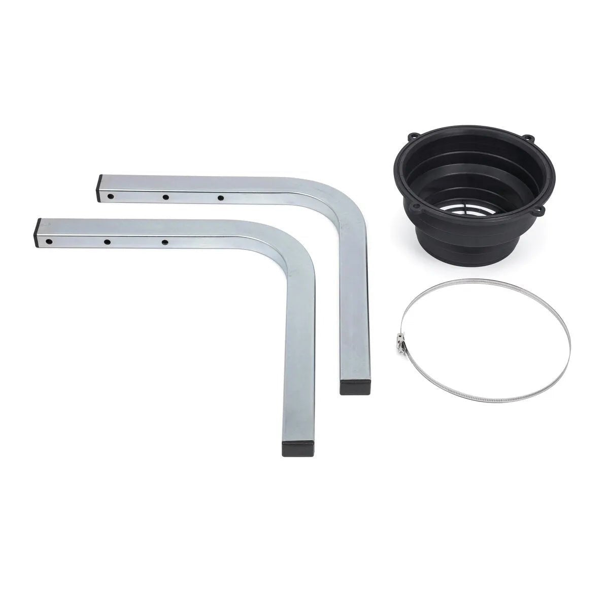 Lincoln Prism 2400 fan wall mount kit: 2 L-brackets, hose clamp, & plastic funnel for welding extractor arms (K1657-2).