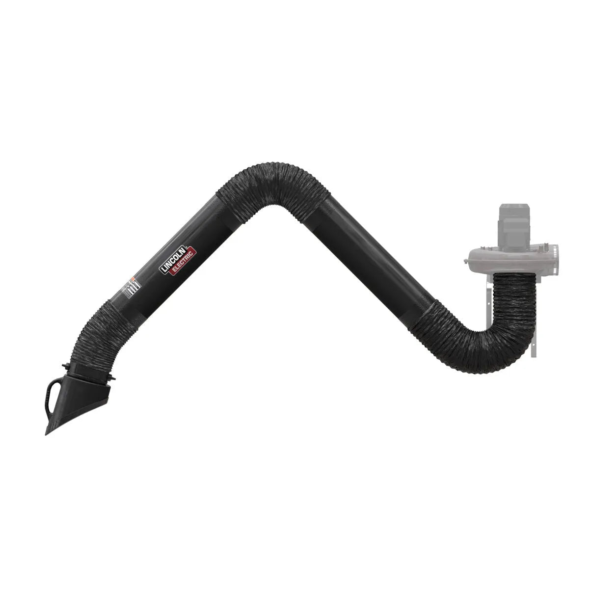 Lincoln Prism 10 ft. Flexible Fume Extraction Arm K1655-8 for welding, wall-mounted with adjustable joints and wide nozzle.