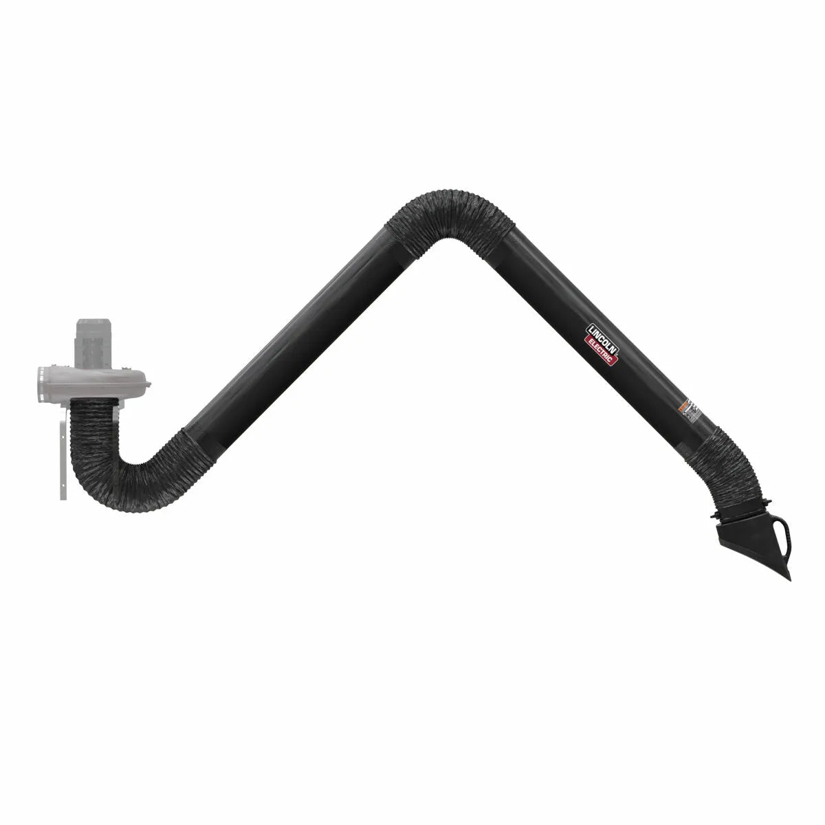 Lincoln Prism 13 ft. Wall Mount Fume Extraction Arm K1655-9 for welding, with flexible black arm, nozzle, and mounting bracket.