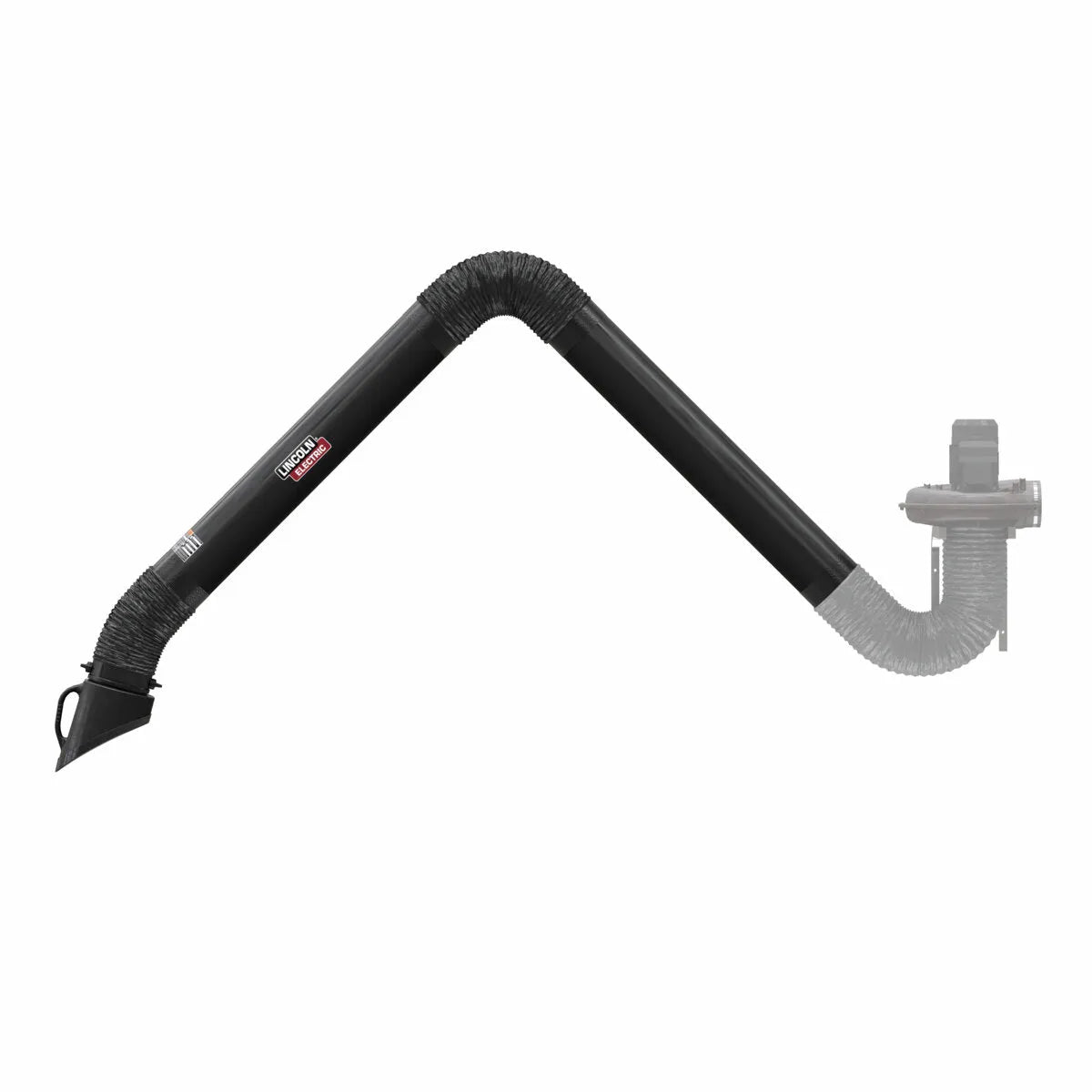 Lincoln Prism 13 ft. Wall Mount Fume Extraction Arm K1655-9 for welding fumes, nozzle, fan—essential workshop safety equipment.
