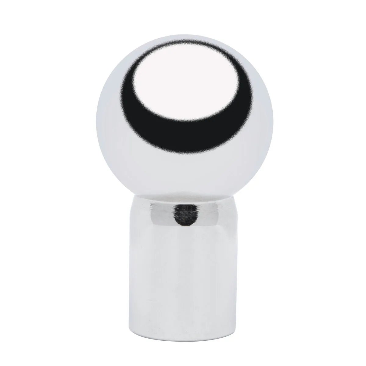 A shiny Lincoln PT100 Tip 1 in (25 mm) Ball KP52048-1 sits atop a cylindrical base, its metallic globe reflecting light and casting a crescent shadow on a plain white background.