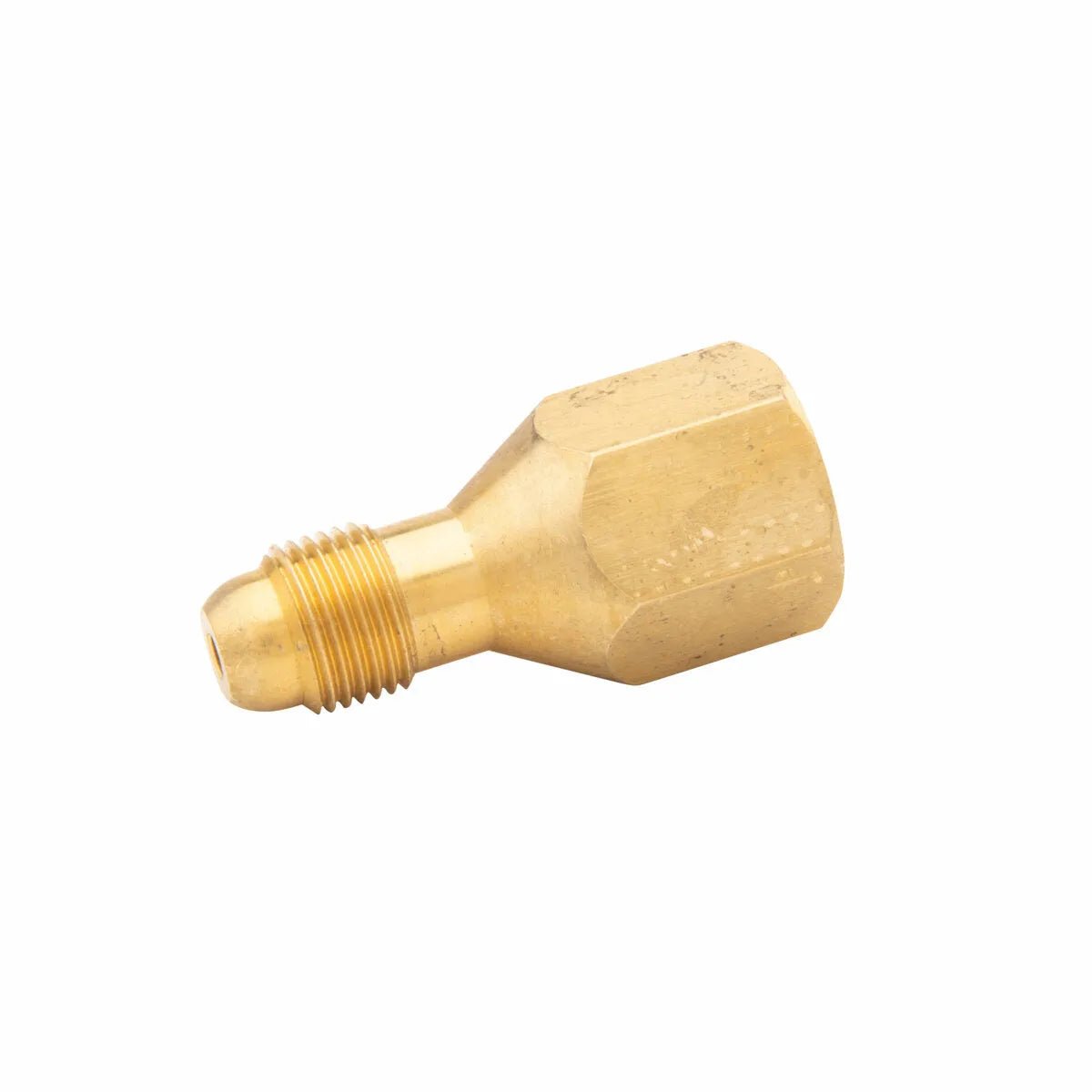A brass hexagonal adapter fitting, compatible with PRO-Torch TIG torches, features a threaded male end and a hexagonal female end. This PTA-26 adapter (K2166-1) is pictured on a white background.