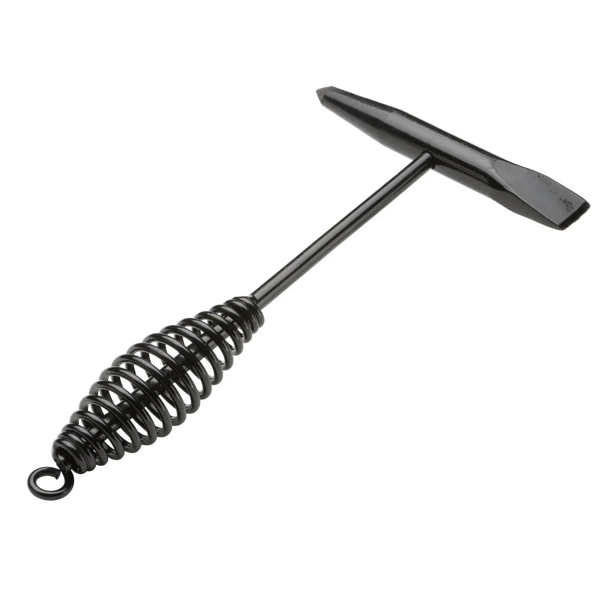 The Lincoln Radius Chipping Hammer K4022-1 features a pointed tip, flat chisel end for weld slag removal, a shock-absorbing spiral handle, and a round loop for easy storage. Tool is shown on a white background.