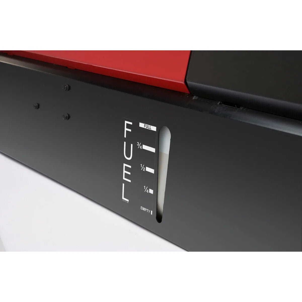 Lincoln Ranger 225 Engine Driven Welder Kohler K2857-1 black fuel gauge panel, white markings, FUEL label, near empty.